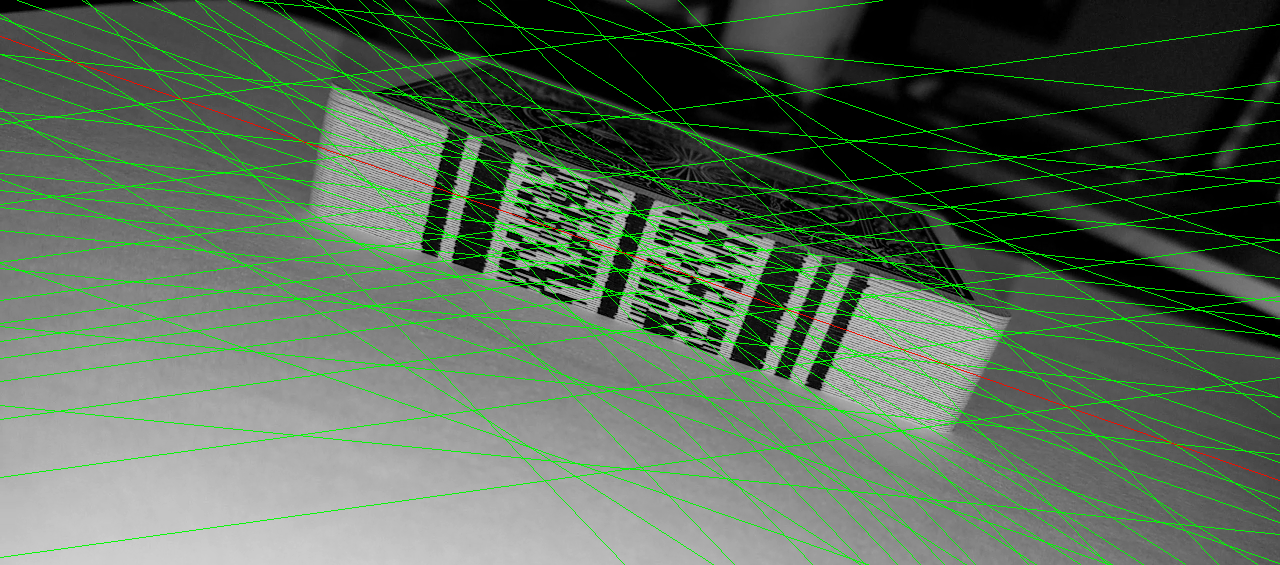 A visualization of the Search Grid configured to cover the entire frame, used to locate the deck by recognizing the pattern of landmarks printed on the deck.