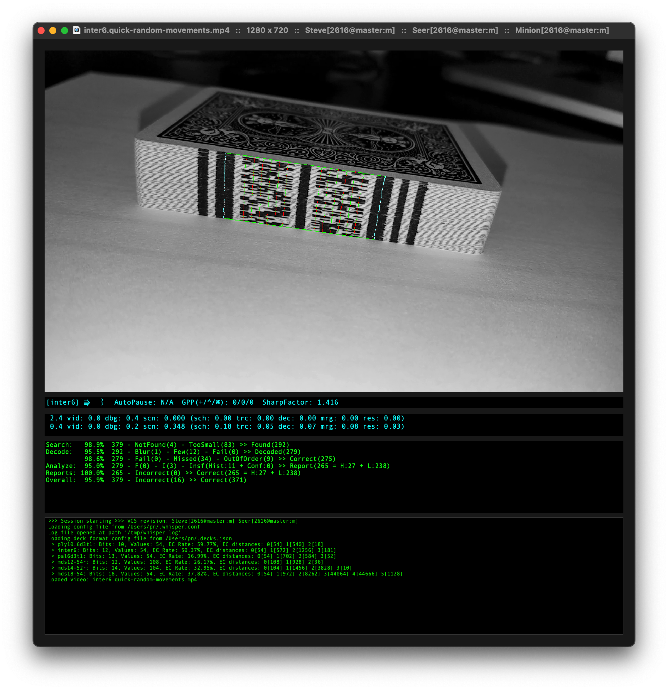 The testbed application running a simulation using an input video.